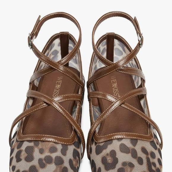 Kiss Shoes - Kiss Leopard Print Flats with Brown Straps